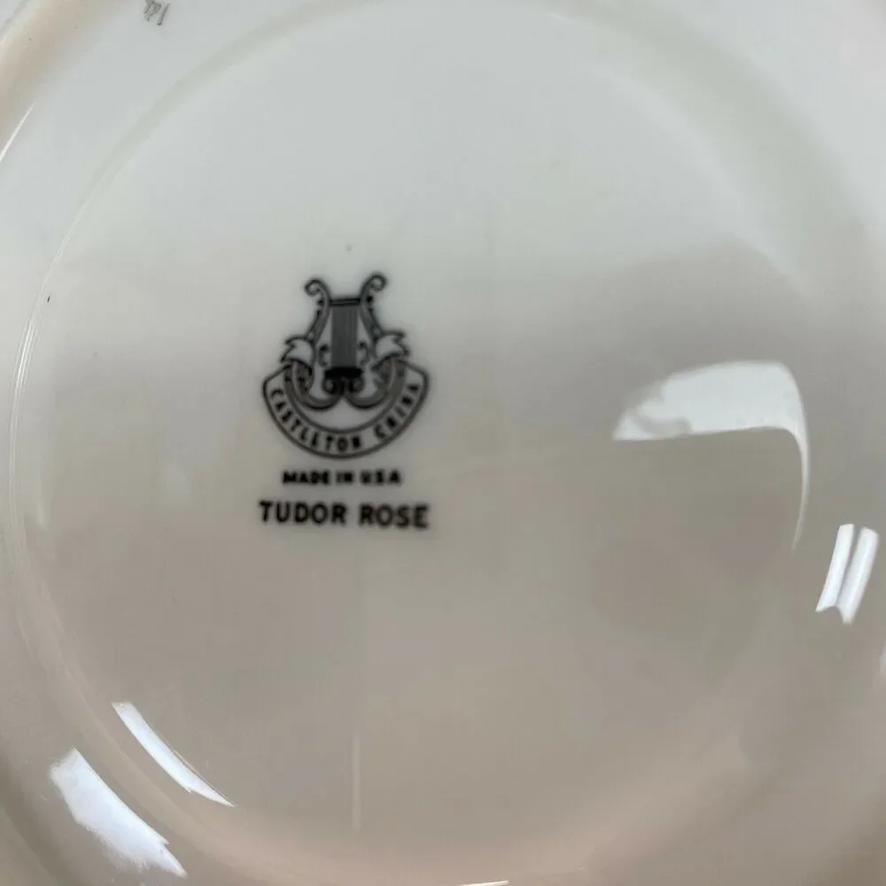 Vtg Castleton China Tudor Rose USA Tea Cup & Saucer Bone China Footed Cup Gray